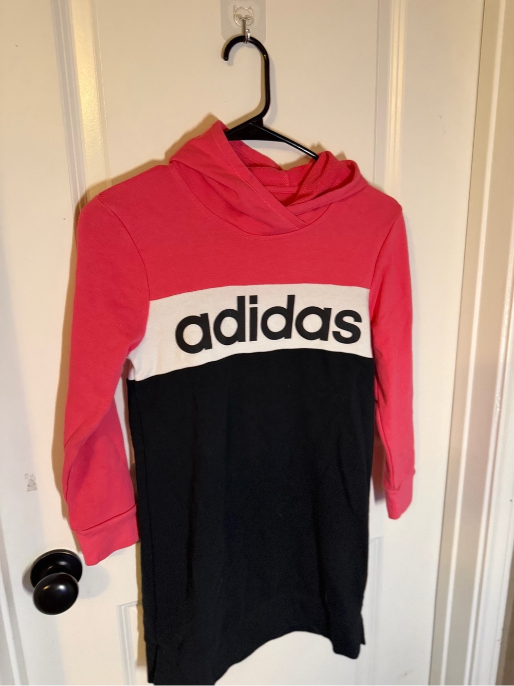 adidas Pink, Black & White Hooded Kids Dress Top